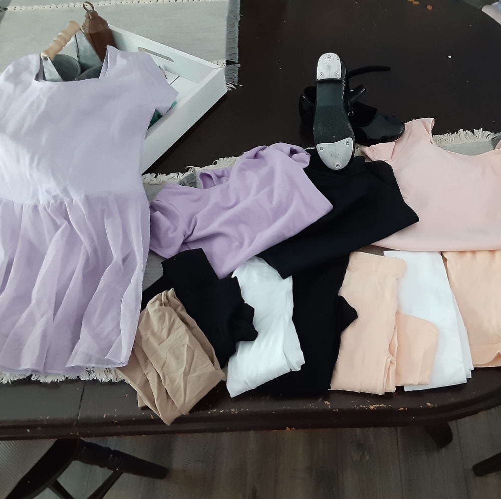 Girls ballet leotards and tights /tap shoes